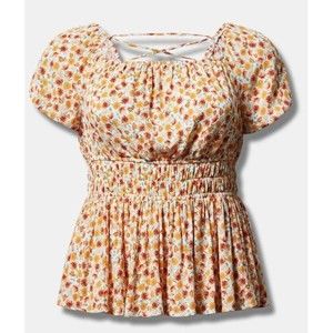 NEW Torrid Crinkle Gauze Criss Cross Back Top Floral Plus Size 3X (22/24) Sunset